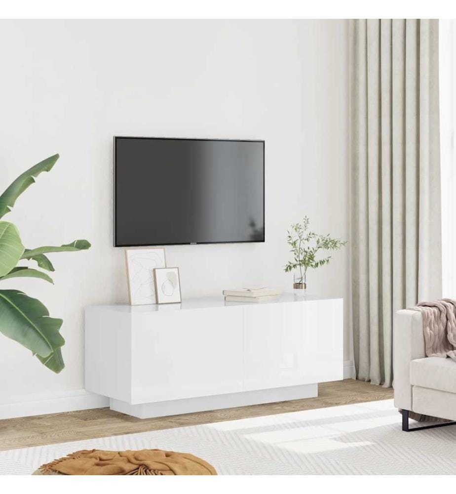Meuble TV Blanc brillant 100x35x40 cm Bois d'ingénierie
