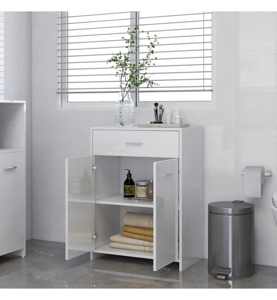 Armoire de salle de bain blanc brillant bois d'ingénierie