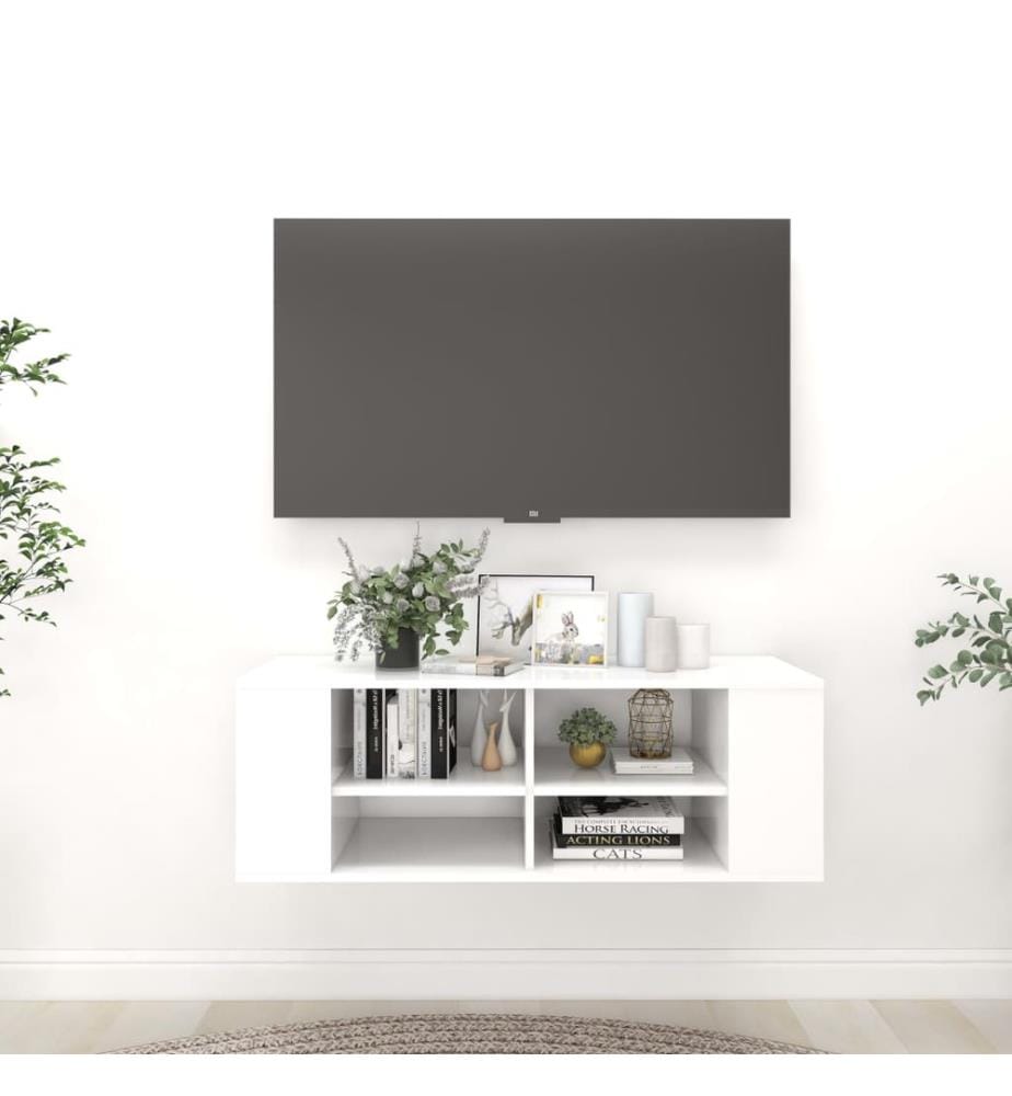Meuble TV mural Blanc 102x35x35 cm Bois d'ingénierie