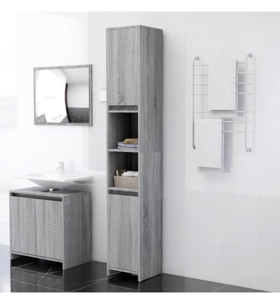 Badezimmerschrank Grau Sonoma 30x30x183,5 cm Holzwerkstoff