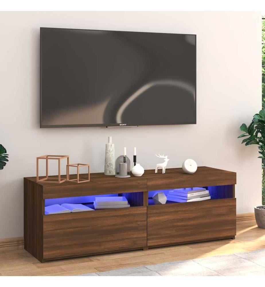 TV-Schrank mit LED-Leuchten Braun Eichen-Optik 120x35x40 cm