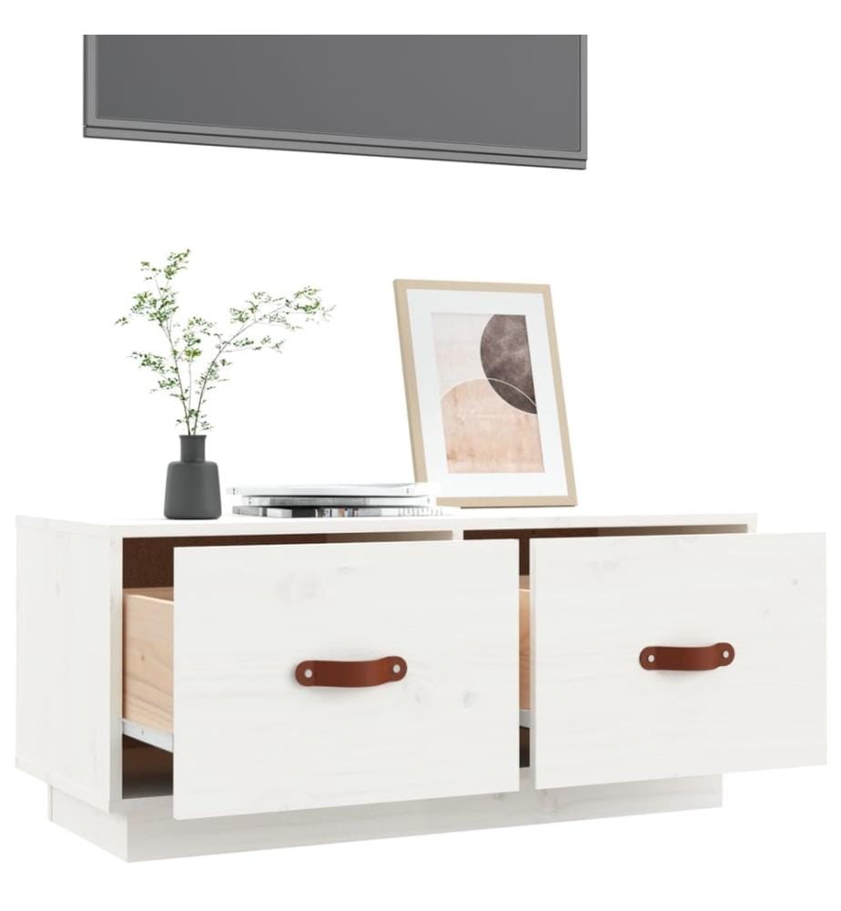 Meuble TV Blanc 80x34x35 cm Bois de pin massif