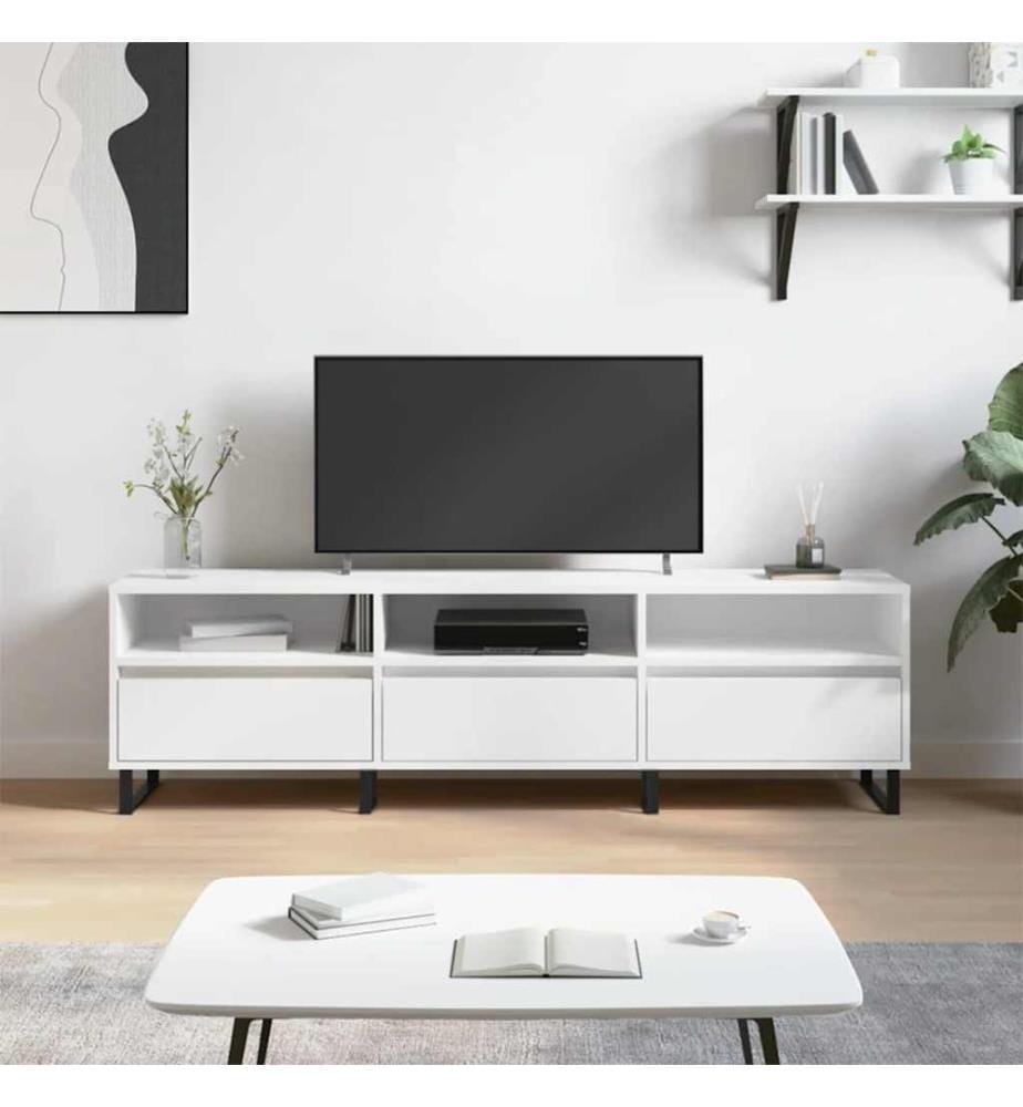 Meuble TV blanc 150x30x44,5 cm bois d'ingénierie