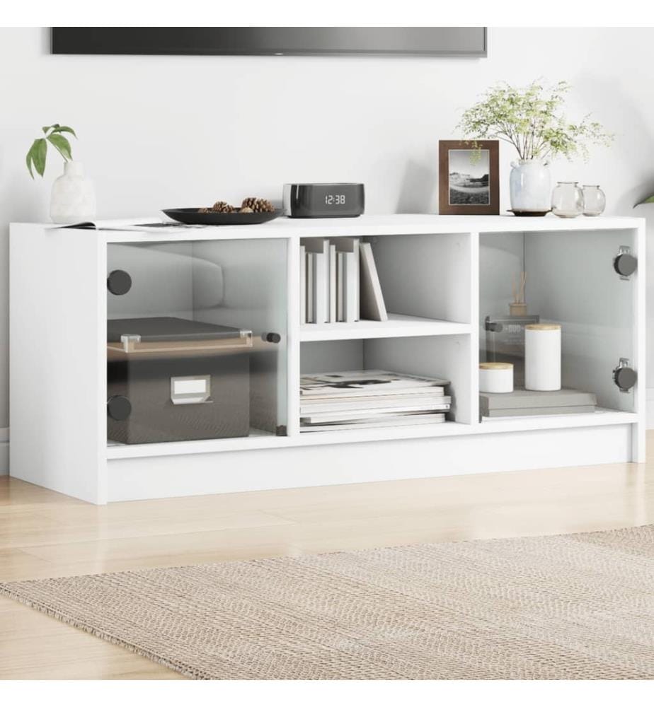 TV-Schrank mit Glastüren Weiss 102x37x42 cm