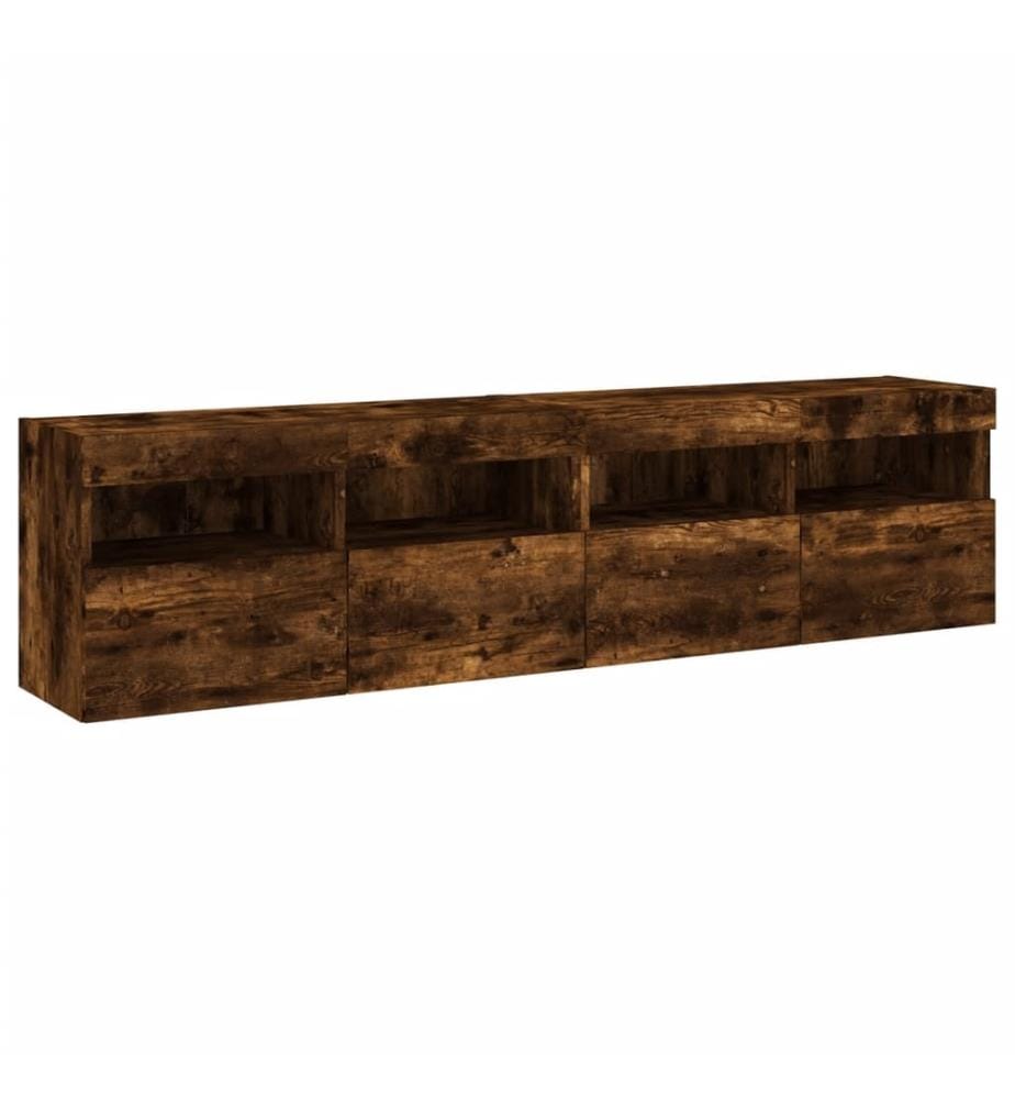 TV-Wandschränke mit LED-Leuchten 2 Stk. Räuchereiche 80x30x40cm