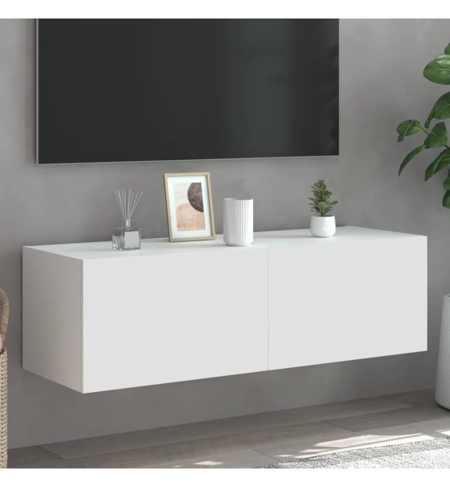 Meuble TV mural avec lumières LED blanc 100x35x31 cm