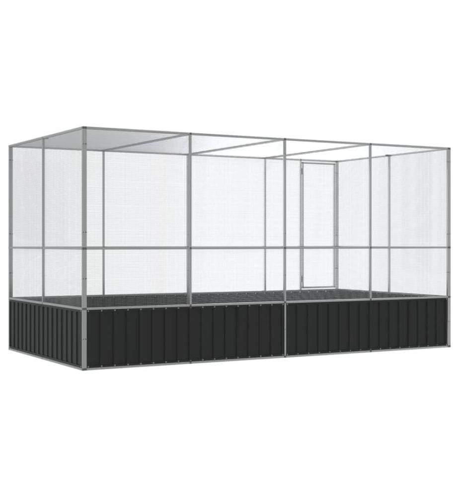 Volière avec extension Argent 418 x 207 x 212 cm Acier