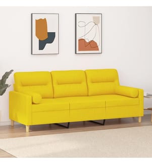 3-Sitzer-Sofa mit Zierkissen Hellgelb 180 cm Stoff