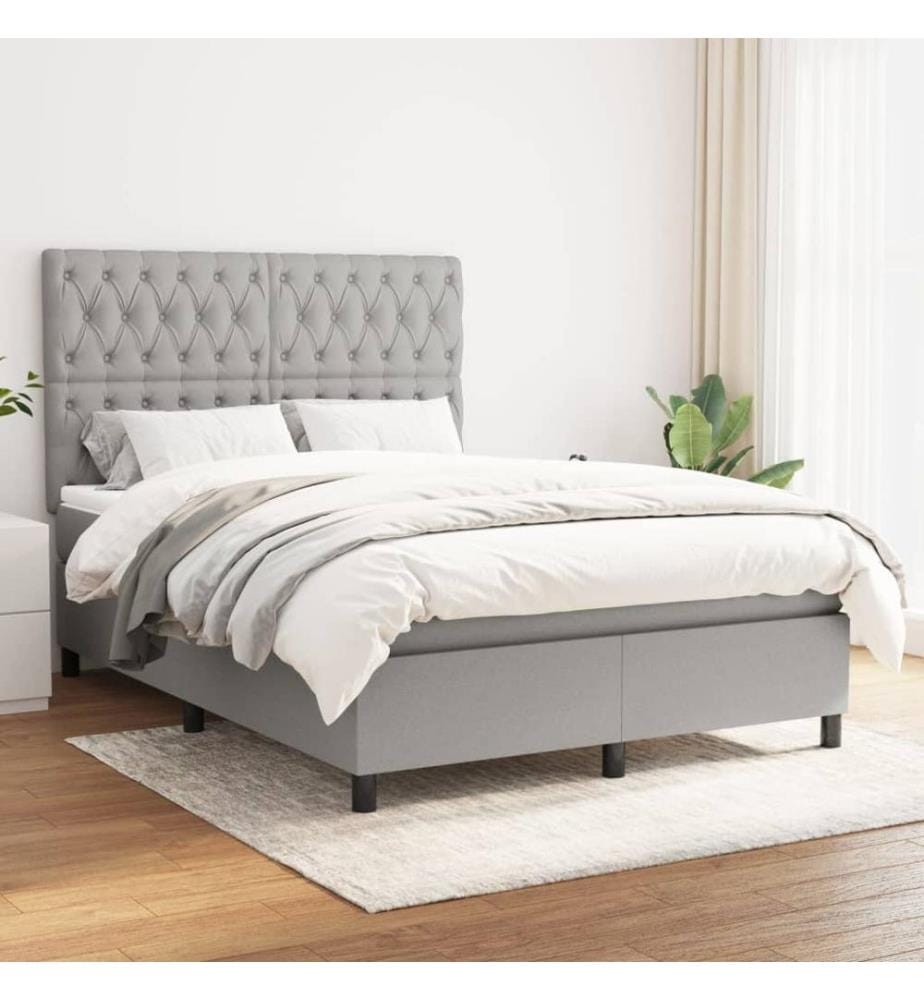 Boxspringbett mit Matratze Hellgrau 140x200 cm Stoff
