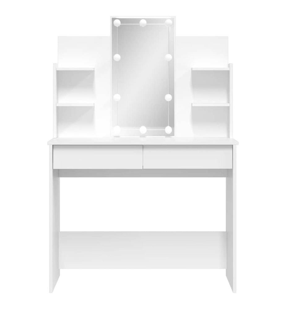 Schminktisch mit LED-Leuchten Weiss 96x40x142 cm