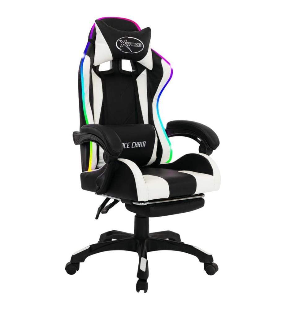 Fauteuil de jeux vidéo avec LED RVB Blanc et noir Similicuir