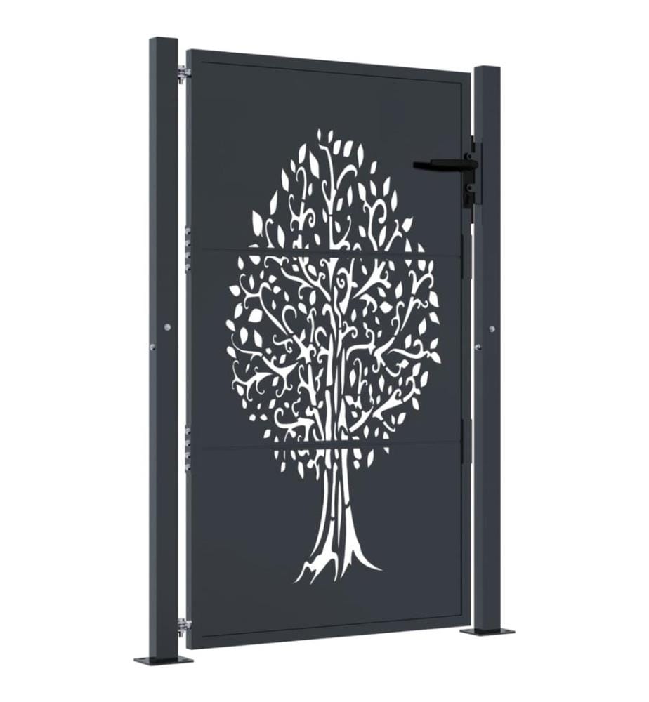 Gartentor Anthrazit 105x130 cm Stahl Baum-Design