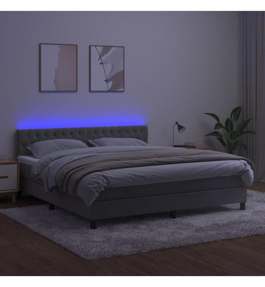 Boxspringbett mit Matratze & LED Hellgrau 160x200 cm Samt