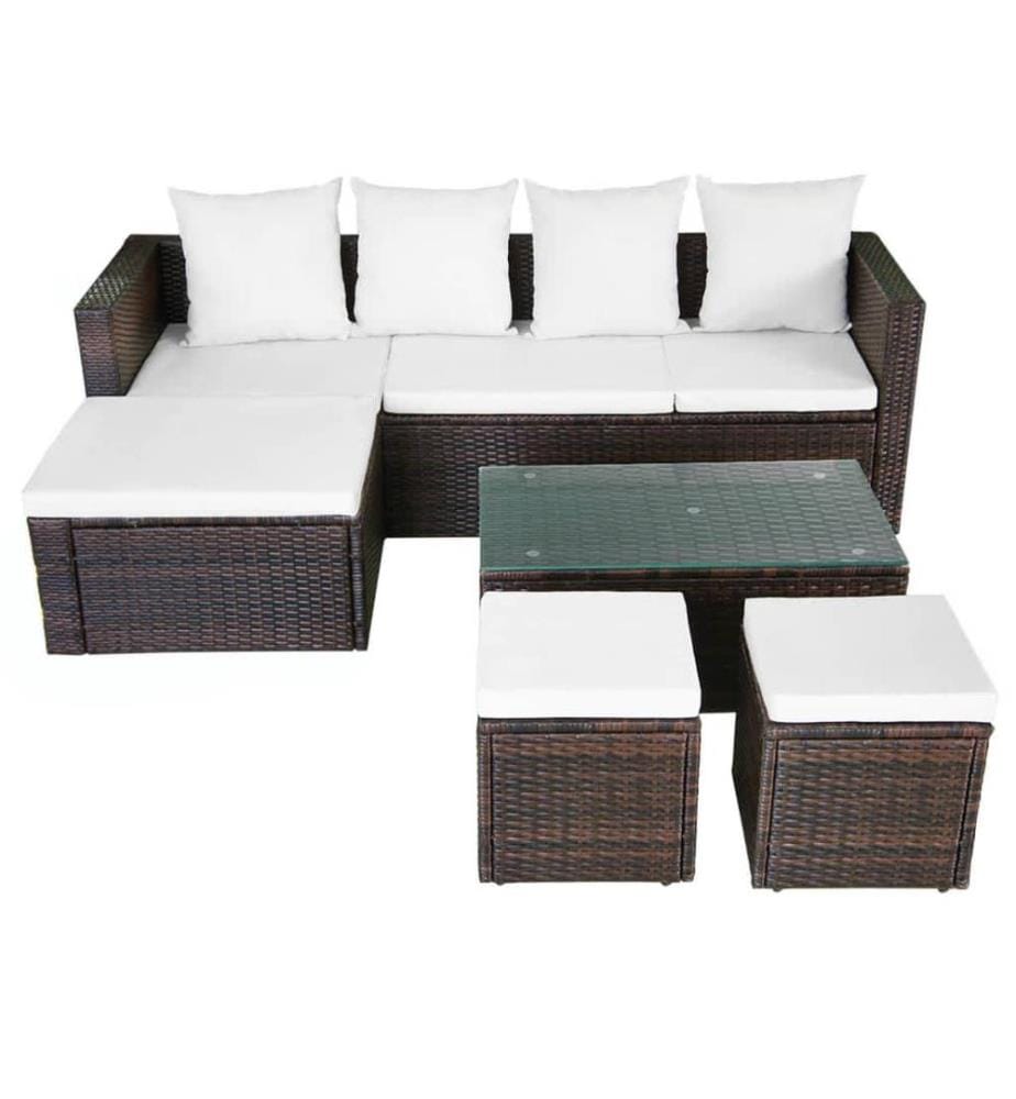 4-tlg. Garten-Lounge-Set mit Auflagen Poly Rattan Braun