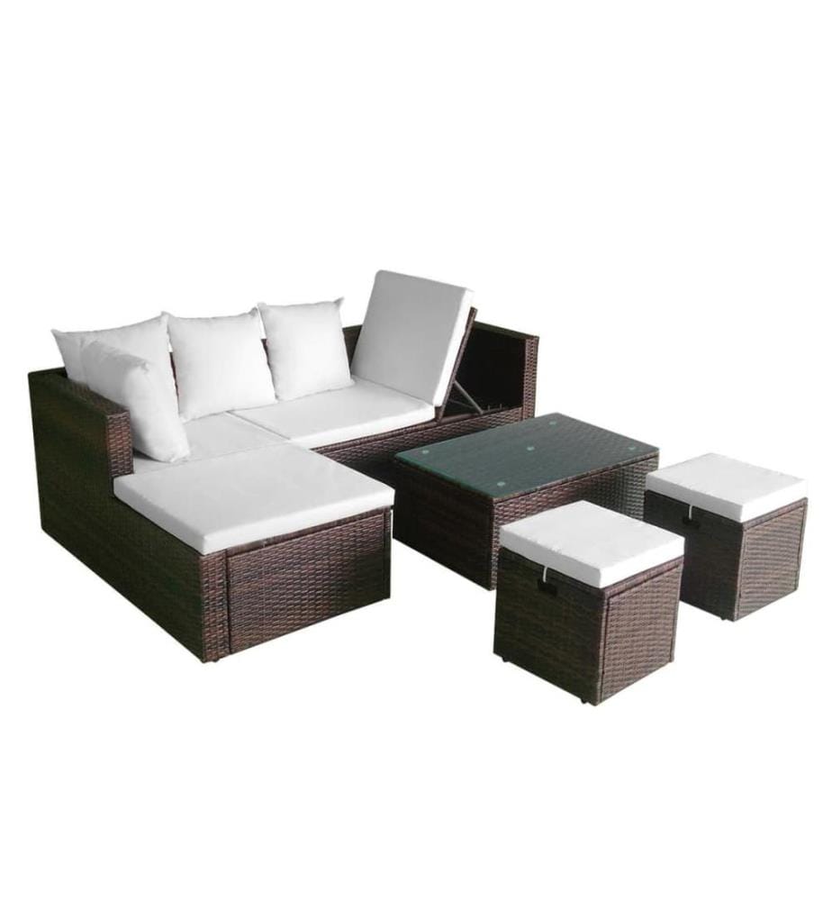 4-tlg. Garten-Lounge-Set mit Auflagen Poly Rattan Braun
