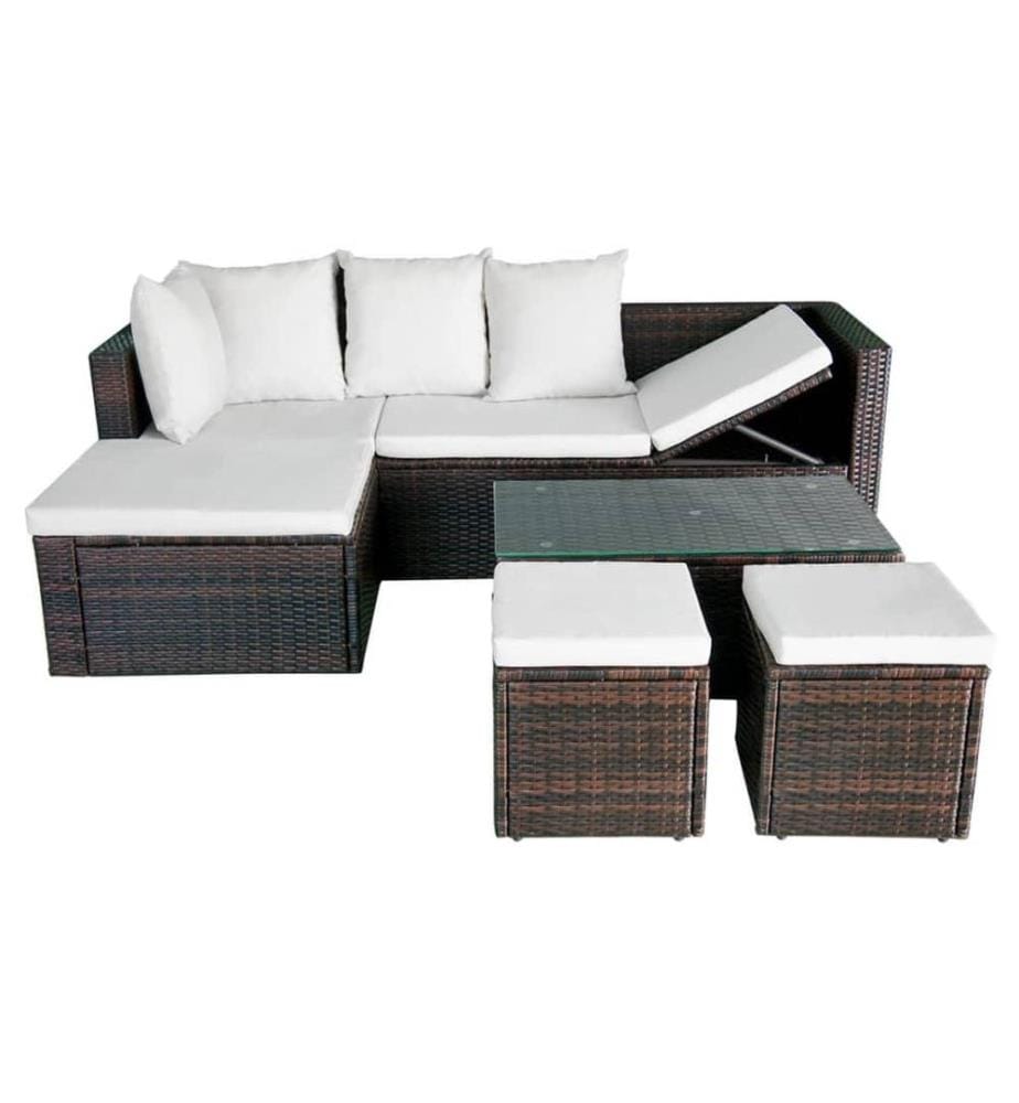 4-tlg. Garten-Lounge-Set mit Auflagen Poly Rattan Braun