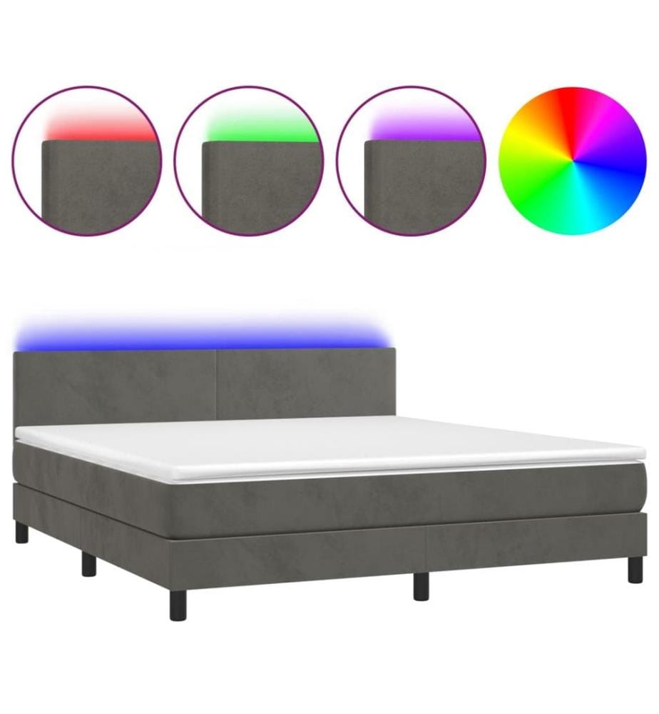 Boxspringbett mit Matratze & LED Dunkelgrau 160x200 cm Samt