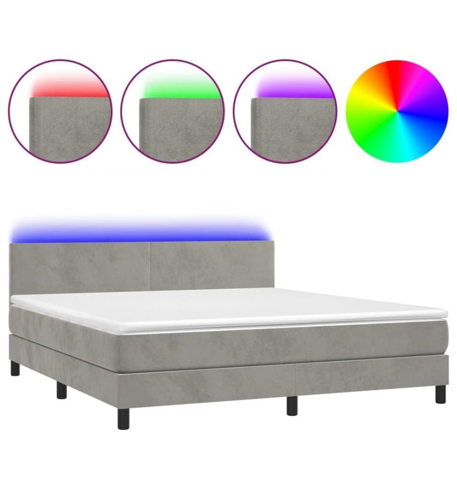 Boxspringbett mit Matratze & LED Hellgrau 160x200 cm Samt