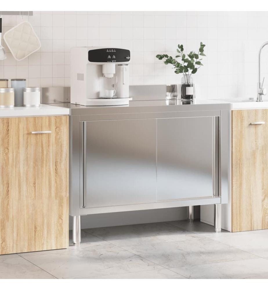 Küchen-Arbeitstisch mit Schiebetüren Edelstahl