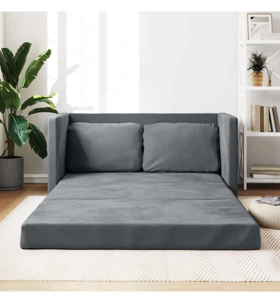 Bodensofa mit Schlaffunktion Dunkelgrau 122x204x55 cm Samt