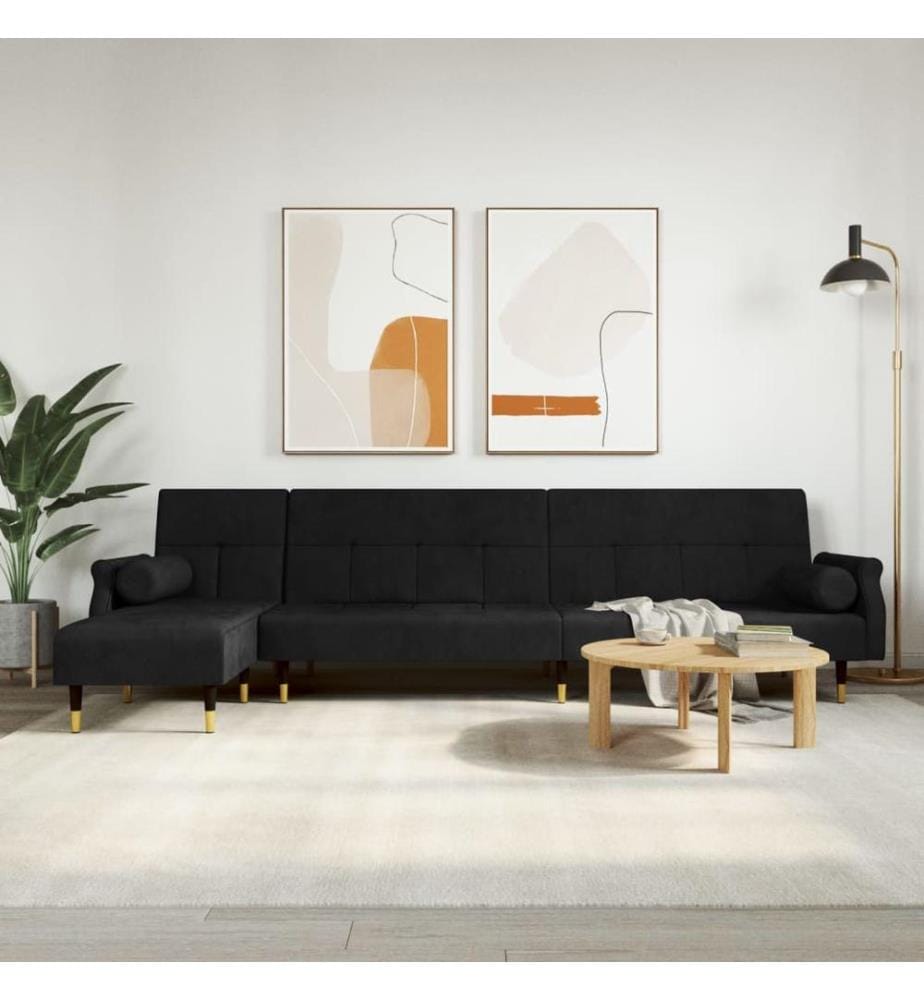 Schlafsofa in L-Form Schwarz 271x140x70 cm Samt