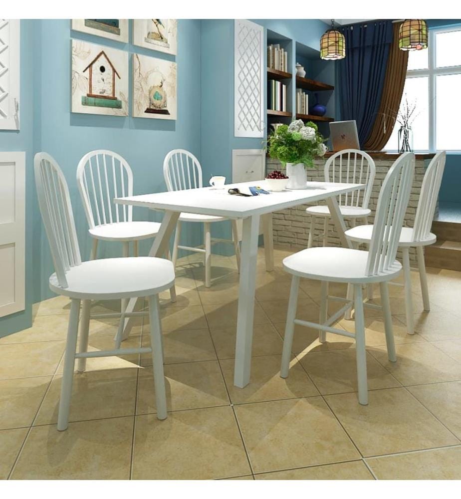 Chaises à manger lot de 6 blanc bois d'hévéa solide