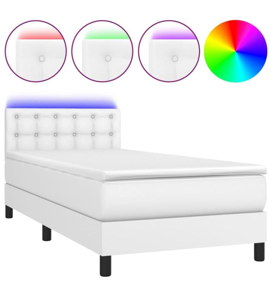 Sommier à lattes de lit avec matelas et LED Blanc 100x200 cm
