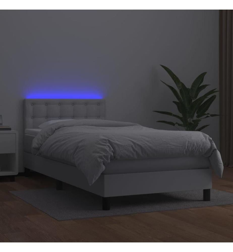Sommier à lattes de lit avec matelas et LED Blanc 100x200 cm