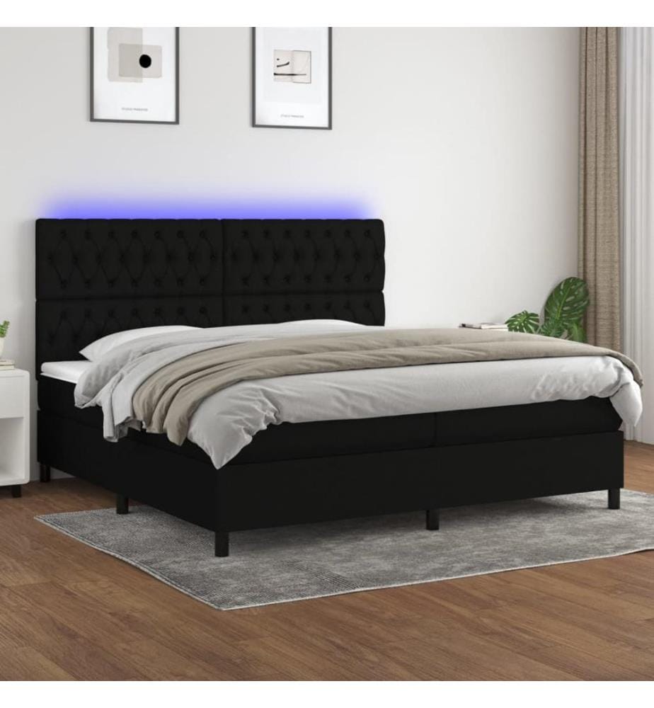 Boxspringbett mit Matratze & LED Schwarz 200x200 cm Stoff