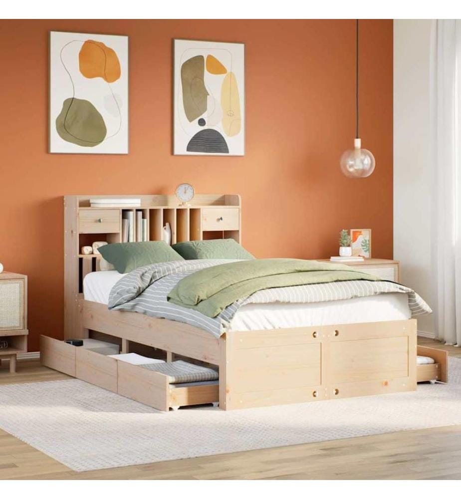 Lit bibliothèque sans matelas 120x200 cm bois de pin massif