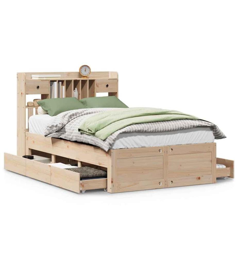 Lit bibliothèque sans matelas 120x200 cm bois de pin massif