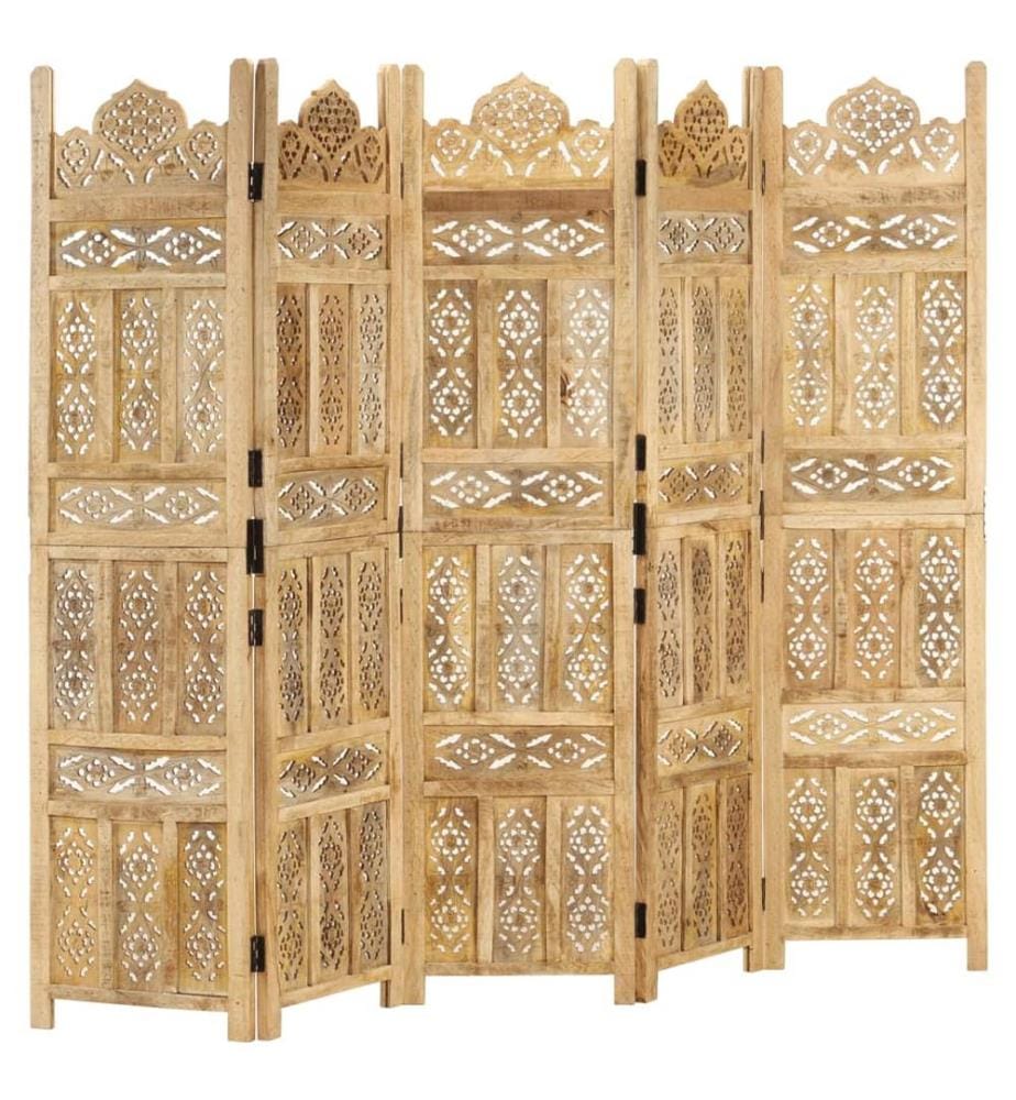 Cloison de séparation 5 panneaux 200x165 cm Bois de manguier