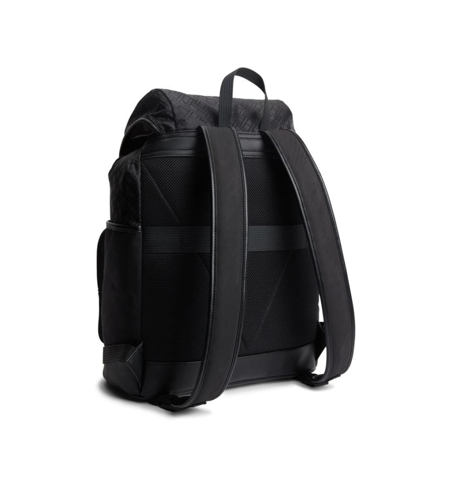Rucksack mit Klappe und eingewebtem Flaggenmuster im Jacquard-Stil – Schwarz
