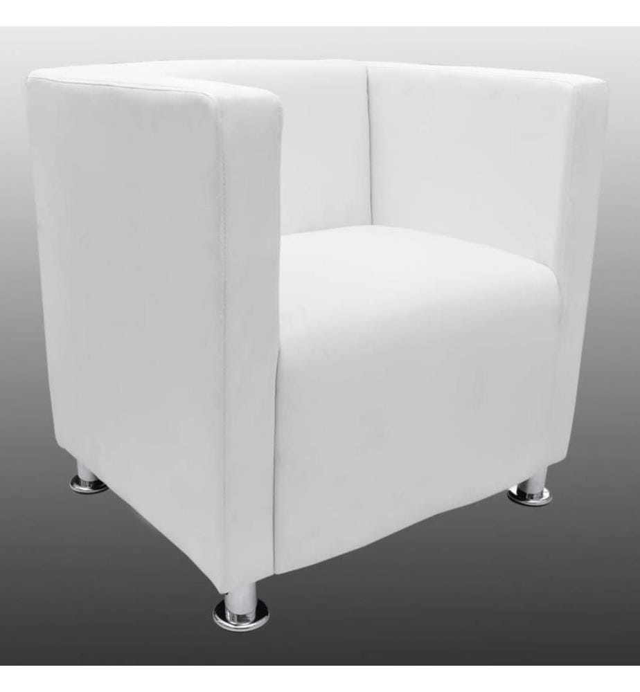 Fauteuil cube blanc simili cuir