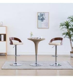 Barhocker 2 Stk. Cremeweiss Kunstleder und Bugholz