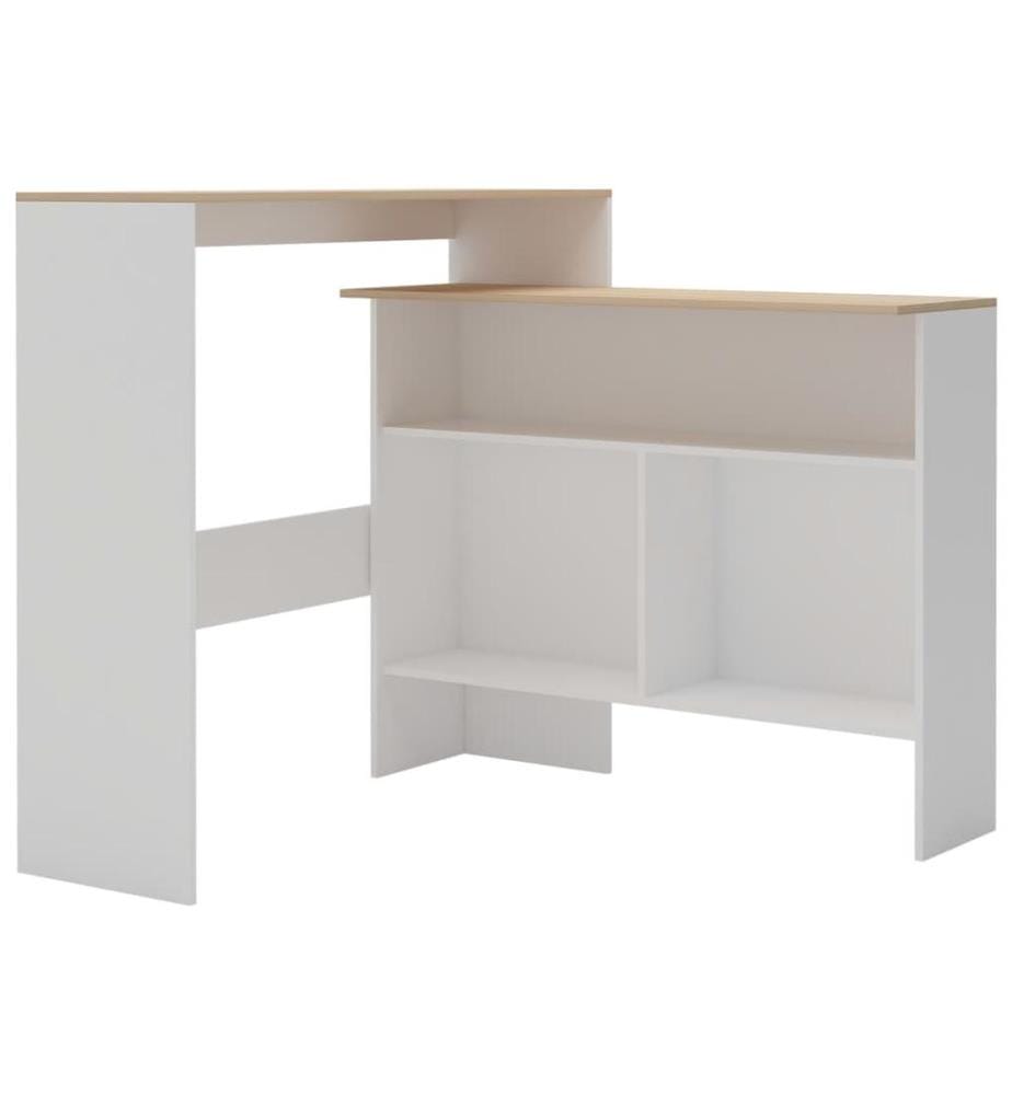 Bartisch mit 2 Tischplatten Weiss und Eichefarben 130x40x120 cm
