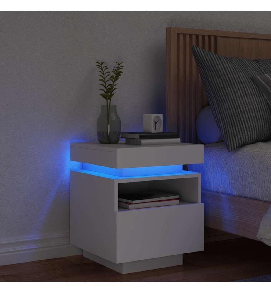 Nachttisch mit LED-Leuchten Weiss 40x39x48,5 cm