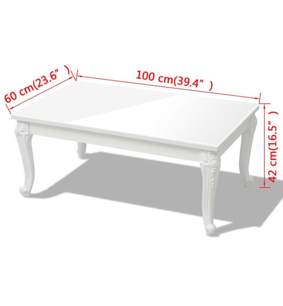 Table basse 100x60x42 cm Blanc brillant