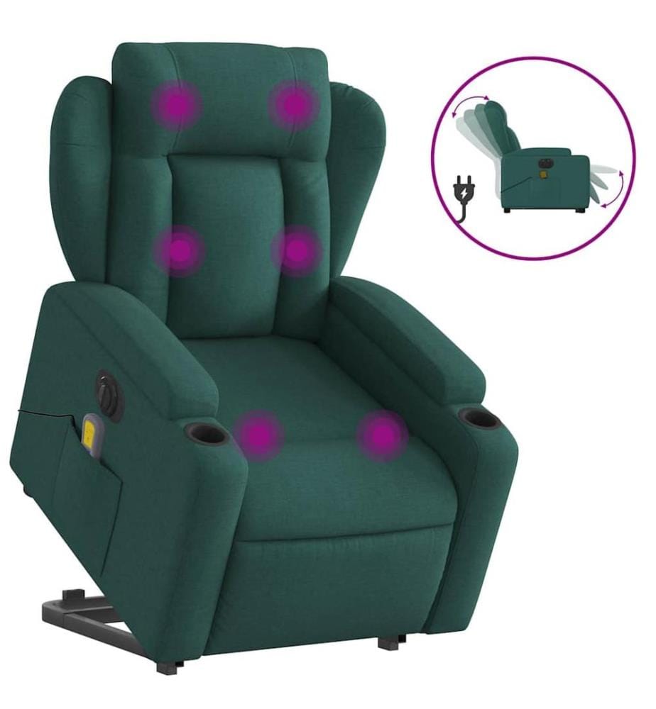 Elektrischer Massagesessel mit Aufstehhilfe Dunkelgrün Stoff