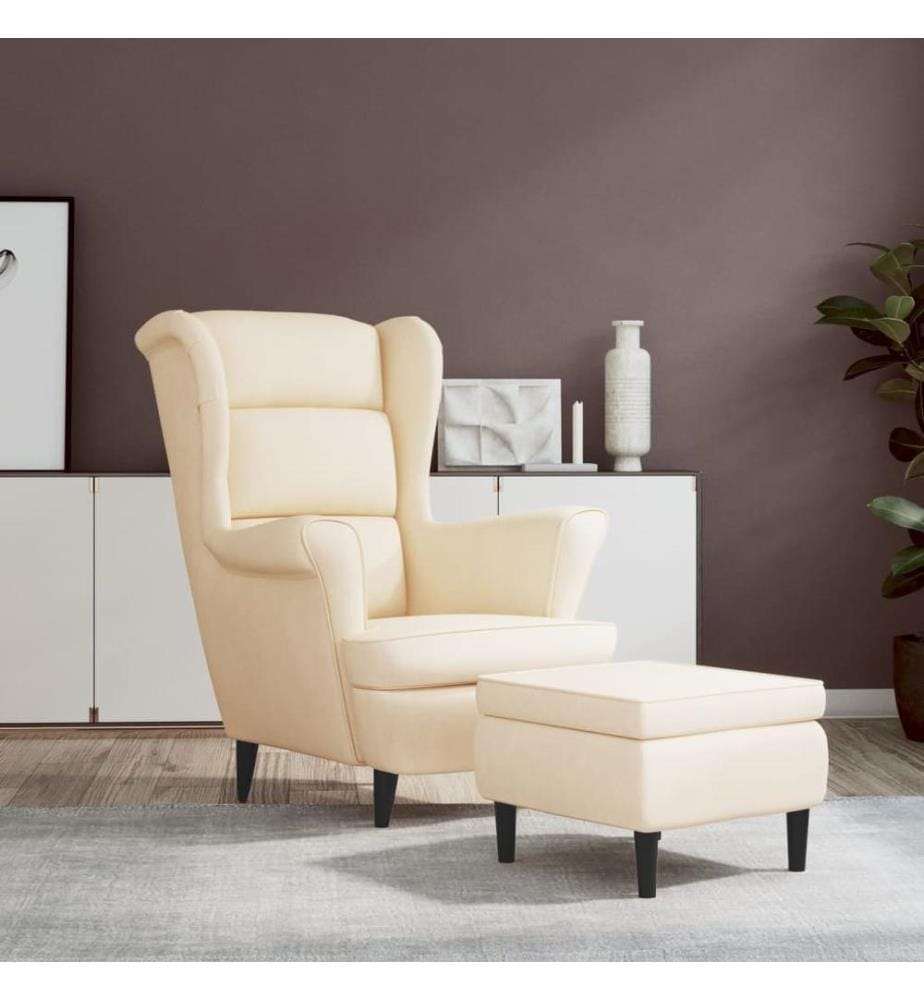 Ohrensessel mit Hocker Creme Samt