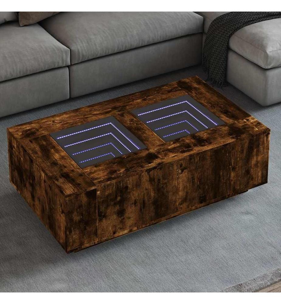Table basse avec LED infini chêne fumé 116x69x40 cm
