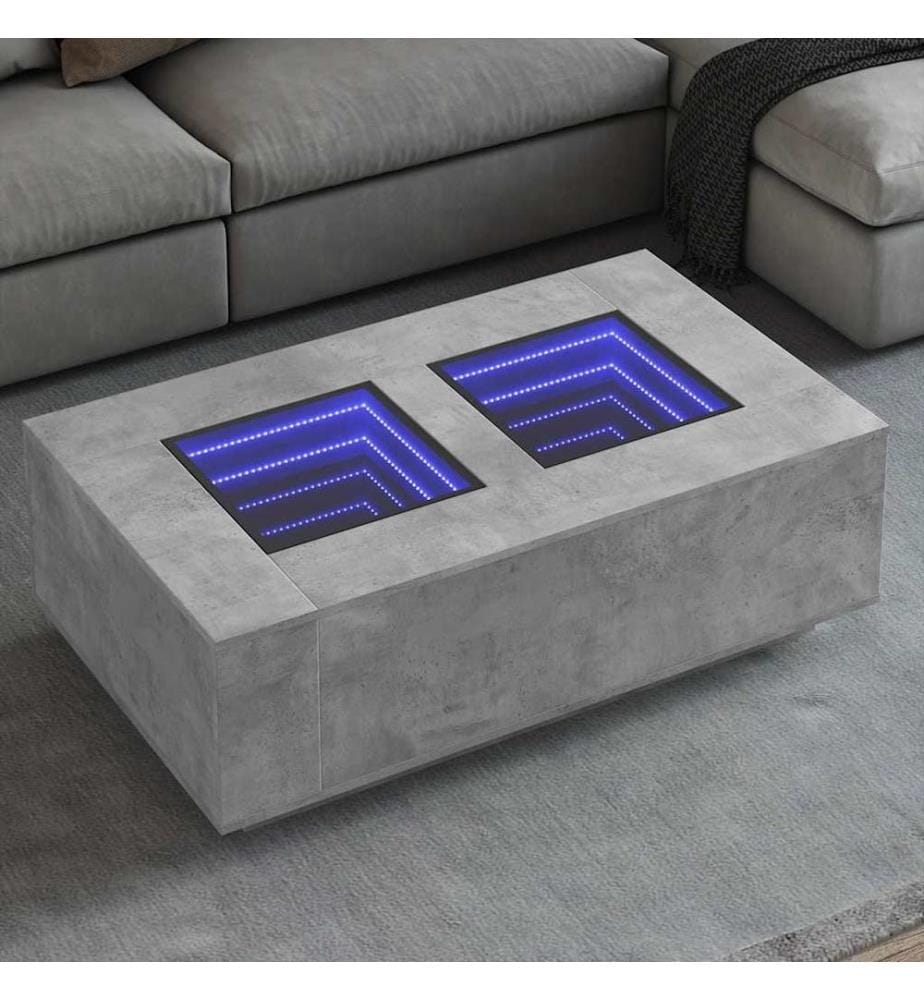 Table basse avec LED infini gris béton 116x69x40 cm