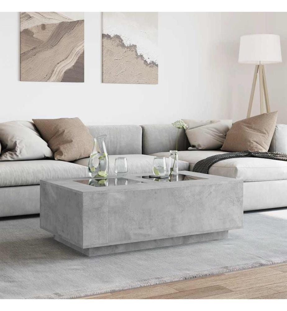 Table basse avec LED infini gris béton 116x69x40 cm