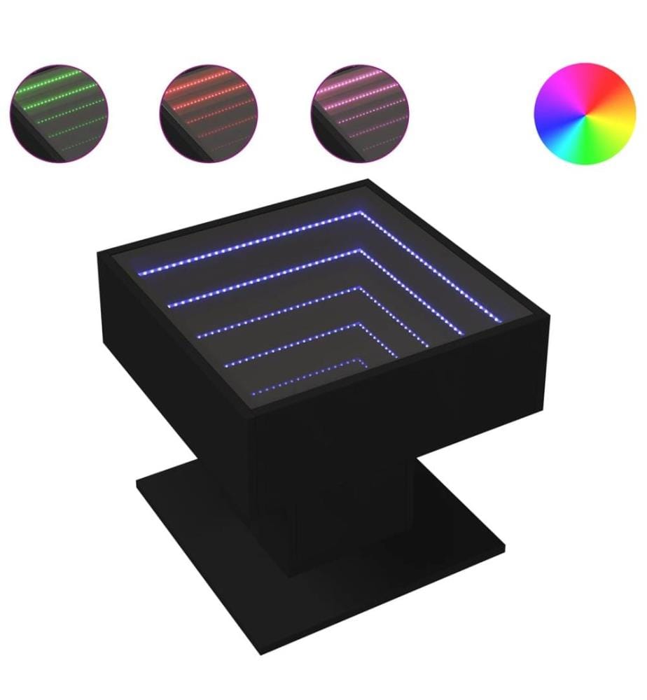 Table basse avec LED noir 50x50x45 cm bois d'ingénierie