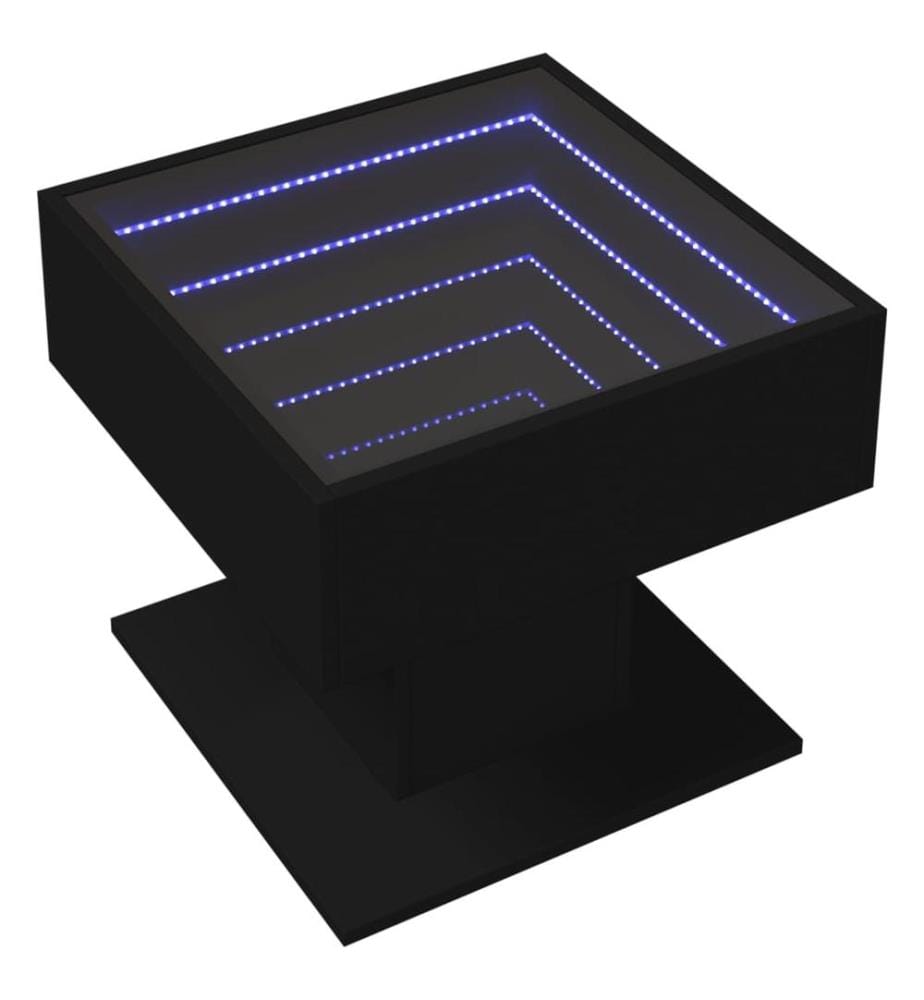 Table basse avec LED noir 50x50x45 cm bois d'ingénierie