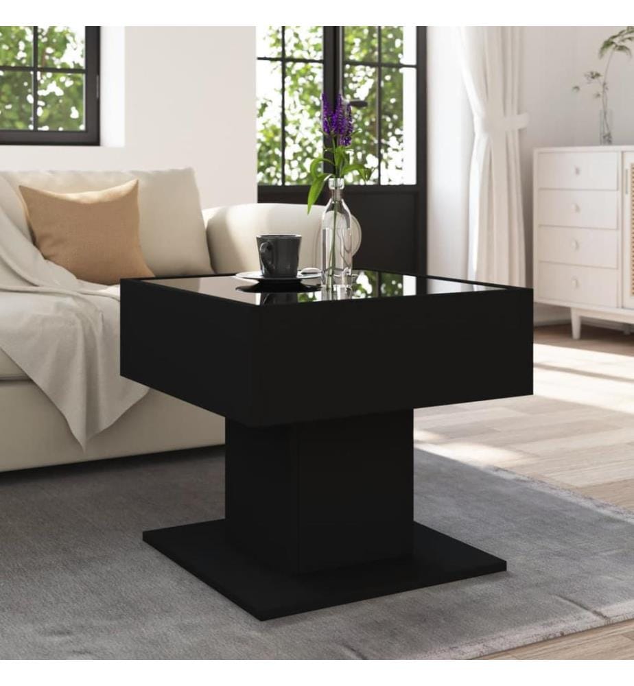 Table basse avec LED noir 50x50x45 cm bois d'ingénierie