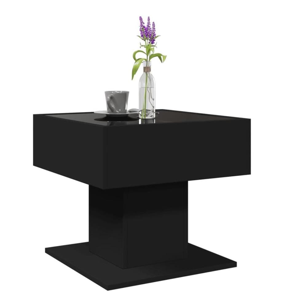 Table basse avec LED noir 50x50x45 cm bois d'ingénierie