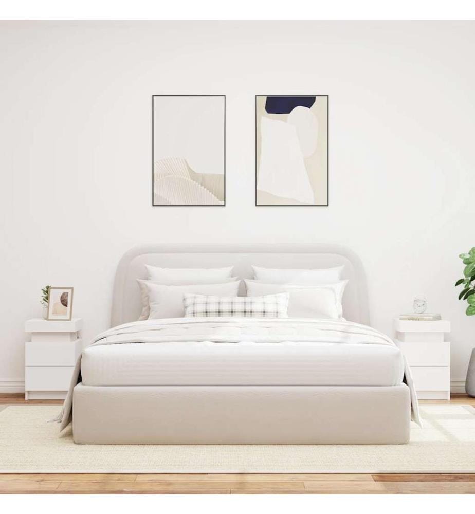 Nachttische mit LED-Leuchten 2 Stk. Weiss 35x39x55 cm