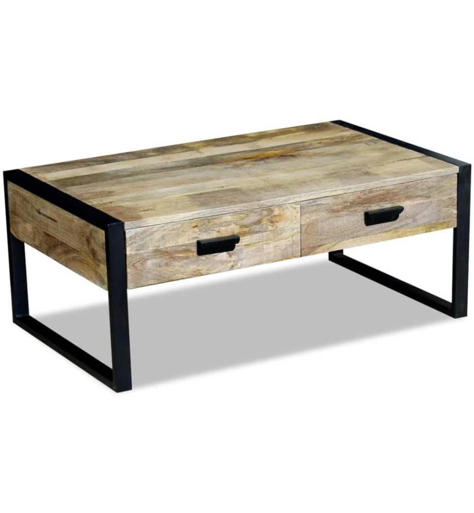Table basse avec 2 tiroirs Bois de manguier massif 100x60x40 cm
