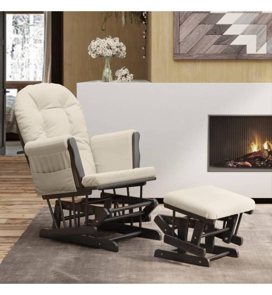 Schaukelsessel mit Hocker Gleitend Cremeweiss Stoff